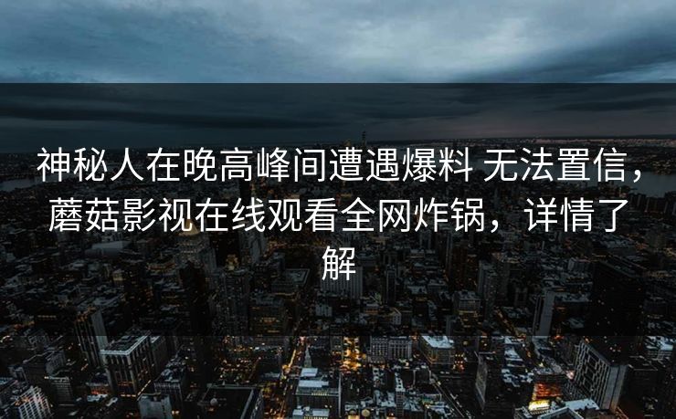 神秘人在晚高峰间遭遇爆料 无法置信，蘑菇影视在线观看全网炸锅，详情了解